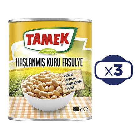 Tamek Haşlanmış Kuru Fasulye 800 Gr x 3'Lü Paket