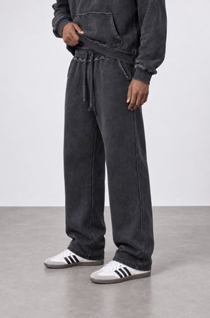 Erkek Pis Dikiş Detaylı Yıkamalı Basic Baggy Eşofman Altı Siyah