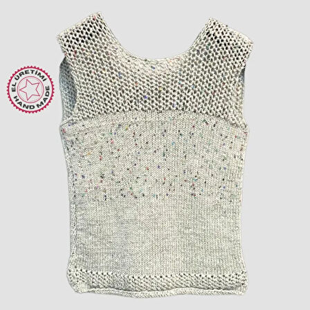 Uretti - Rukiye 7294 - El Yapımı Örme Kadın Bluz - Gri / 47cm