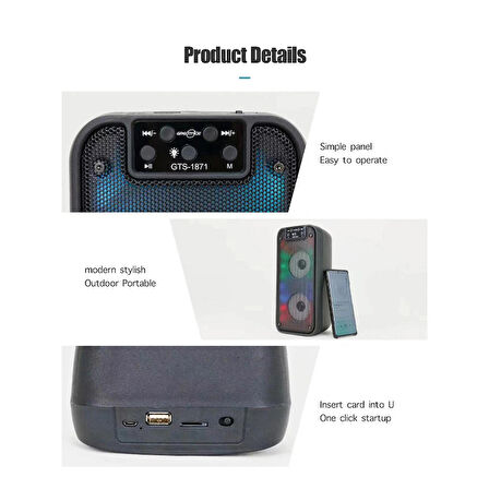 Bluetooth Hoparlör Kablosuz Hoparlör 1200 mAh Sd Kart Aux Usb Girişli Hoparlör Ses Bombası Speaker Haporlör RGB Işıklı Taşınabilir Bluetooth Hoparlör – Güçlü Ses, Renkli Işık