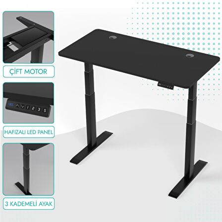 O-Flex Duo Çift Motorlu Elektrikli Yükseklik Ayarlı Masa - 180x80 - Siyah