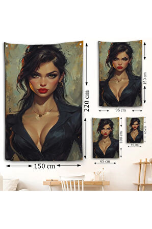 Yağlıboya Görünümlü Esmer Güzel Kadın Duvar Örtüsü-7741