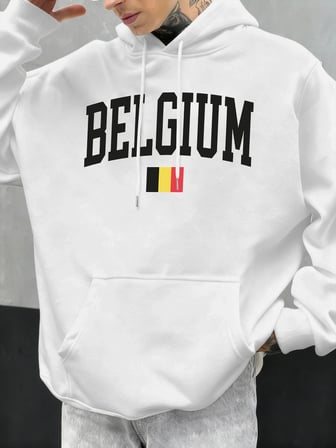 Belçika Mektubu Ve Bayrak Baskılı Erkek Kapüşonlu Üstleri Hip Hop Unisex Kapüşonlu Sonbahar P