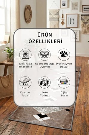 Ehl-29 Yıkanabilir Yolluk Halı Kaymaz Taban Salon Mutfak