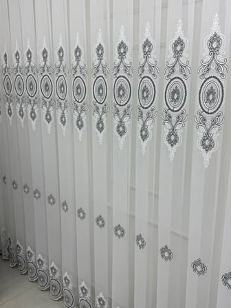 NİVEMESHOME OSMANLI MOTİFLİ 1453 GÜMÜŞ DETAYLI  1/2,5 PİLELİ TÜL PERDE APM