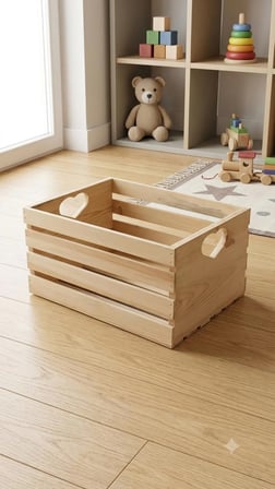 Doğal Çam Ağacı Dekoratif Saklama Kasası - Montessori Oyuncak Kutusu - 40X30X20 Cm Bej