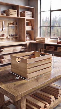 Doğal Çam Ağacı Dekoratif Saklama Kasası - Montessori Oyuncak Kutusu - 40X30X20 Cm Bej