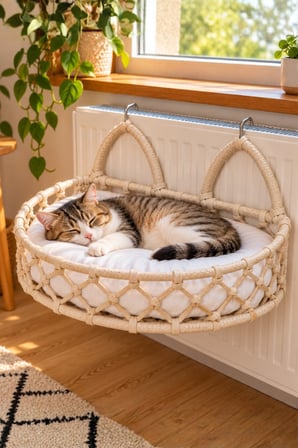 Reyo Tasaryum Kedi Köpek Kalorifer Yatağı, Hamak, Kedi Yatağı Krem