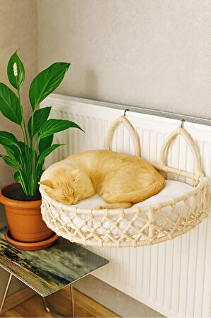 Reyo Tasaryum Kedi Köpek Kalorifer Yatağı, Hamak, Kedi Yatağı Krem