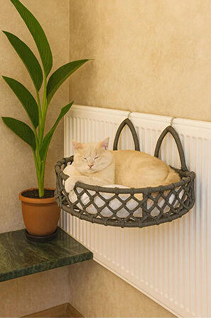 Reyo Tasaryum Kedi Köpek Kalorifer Yatağı, Hamak Kedi Yatağı Antrasit