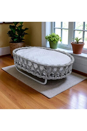 Reyo Tasaryum El Örgüsü Kedi Evi Yumuşak Kedi Yataklı Kedi Yuvası Gri