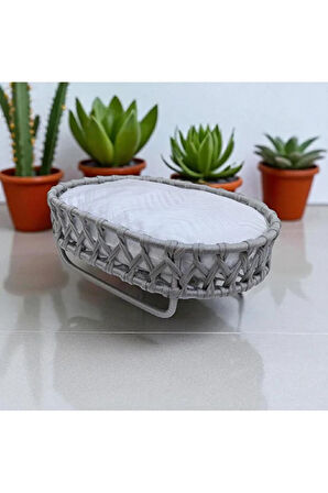 Reyo Tasaryum El Örgüsü Kedi Evi Yumuşak Kedi Yataklı Kedi Yuvası Gri