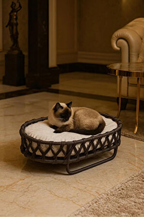 Reyo Tasaryum El Örgüsü İskandinav Kedi Yuvası Yatağı Kedi Evi Yumuşak Yataklı Antrasit