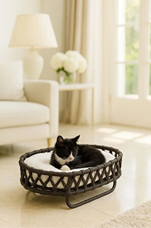 Reyo Tasaryum El Örgüsü İskandinav Kedi Yuvası Yatağı Kedi Evi Yumuşak Yataklı Antrasit