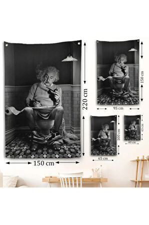 Albert Einstein - Tuvalette Pipo İçen Albert Duvar Örtüsü-7746