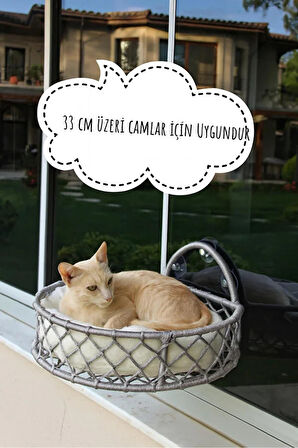 Reyo Tasaryum Kedi ve Köpek El Örgüsü Vantuzlu Cam Yatağı, Kedi Hamağı Gri