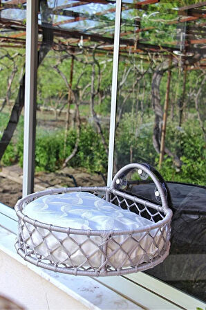 Reyo Tasaryum Kedi ve Köpek El Örgüsü Vantuzlu Cam Yatağı, Kedi Hamağı Gri