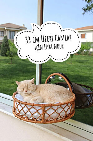 Reyo Tasaryum Kedi ve Köpek El Örgüsü Vantuzlu Cam Yatağı, Kedi Hamağı Kahve