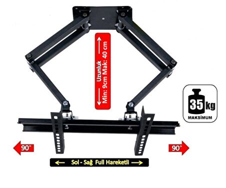 Dizayn Truva 42'' - 55'' - 106 - 140 Ekran Hareketli Tv Askı Aparatı - Vida Seti - Su Terazisi Hediye