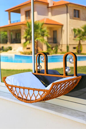 Reyo Tasaryum Kedi ve Köpek El Örgüsü Vantuzlu Cam Yatağı Hamak Kahverengi