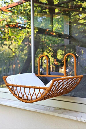 Reyo Tasaryum Kedi ve Köpek El Örgüsü Vantuzlu Cam Yatağı Hamak Kahverengi