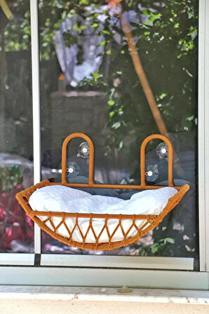 Reyo Tasaryum Kedi ve Köpek El Örgüsü Vantuzlu Cam Yatağı Hamak Kahverengi