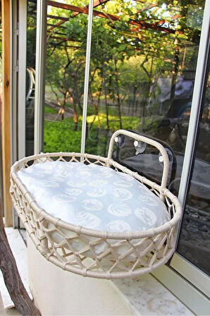 Reyo Tasaryum Kedi ve Köpek El Örgüsü Vantuzlu Cam Yatağı Hamak Krem