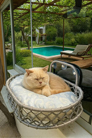 Reyo Tasaryum Kedi ve Köpek El Örgüsü Vantuzlu Cam Yatağı Hamak Gri