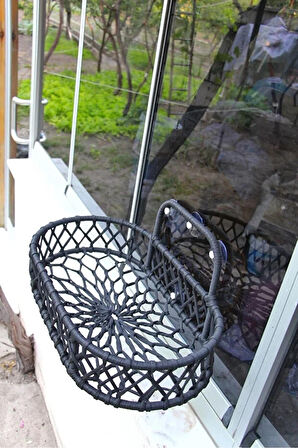 Reyo Tasaryum Kedi ve Köpek El Örgüsü Vantuzlu Cam Yatağı Kedi Hamağı Puf Minderli Antrasit