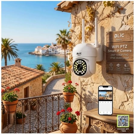 BLİC Güvenlik Kamerası 1080P FHD PTZ Beyaz 2MP Gece Görüşlü 40m 2.4GHz Wifi Dış Mekan Hareket Sensörlü IP66 Su Geçirmez
