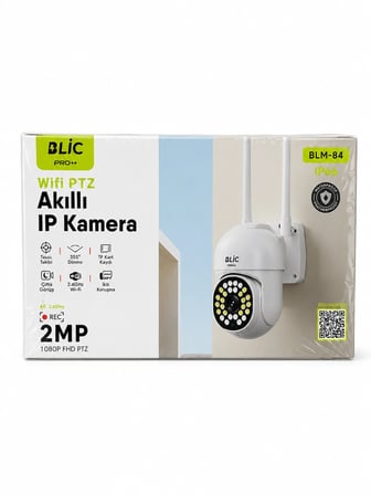 BLİC Güvenlik Kamerası 1080P FHD PTZ Beyaz 2MP Gece Görüşlü 40m 2.4GHz Wifi Dış Mekan Hareket Sensörlü IP66 Su Geçirmez