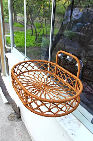 Reyo Tasaryum Kedi ve Köpek El Örgüsü Vantuzlu Cam Yatağı Kedi Hamağı Puf Minderli Kahve