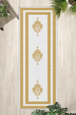 Black Punto Beyaz Gold Yıkanabilir Yolluk Halı Kaymaz Taban Salon Mutfak Beyaz Gold