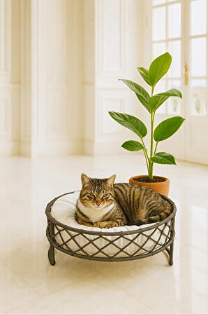 Reyo Tasaryum Kedi ve Köpek Evi El Örgüsü Yatağı Kedi Yuvası Antrasit