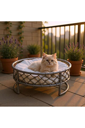 Reyo Tasaryum Kedi ve Köpek El Örgüsü Yatağı, Kedi Yuvası Kedi Evi Gri