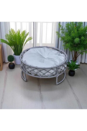 Reyo Tasaryum Kedi ve Köpek El Örgüsü Yatağı, Kedi Yuvası Kedi Evi Gri