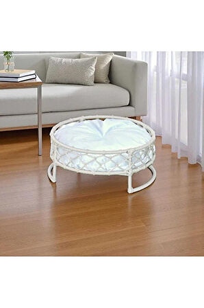 Reyo Tasaryum Kedi ve Köpek İskandinav El Örgüsü Kedi Yatağı, Kedi Yuvası Krem