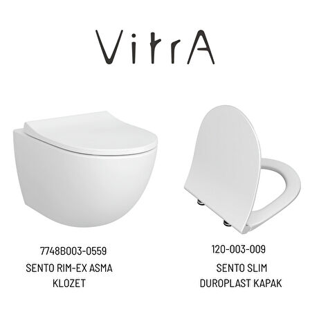 Vitra Sento Rim-Ex Beyaz Asma Klozet 7748B003-0559, Vitra Slim Yavaş Kapak 120-003-009