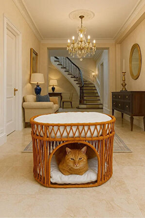 Reyo Tasaryum Çift Katlı Kedi Yatağı Kedi Ranzası, İskandinav Kedi Evi Kahverengi