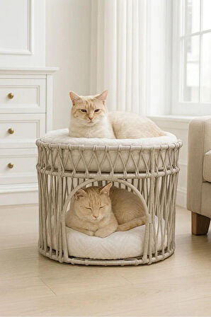 Reyo Tasaryum Çift Katlı Kedi Yatağı Kedi Ranzası, İskandinav Kedi Evi Gri