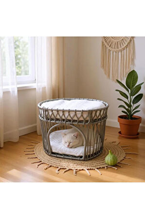 Reyo Tasaryum Çift Katlı Kedi Yatağı Kedi Ranzası, İskandinav Kedi Evi Gri