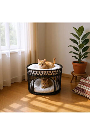 Reyo Tasaryum Çift Katlı Kedi Yatağı Kedi Ranzası, İskandinav Kedi Evi Antrasit