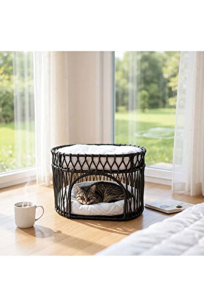 Reyo Tasaryum Çift Katlı Kedi Yatağı Kedi Ranzası, İskandinav Kedi Evi Antrasit