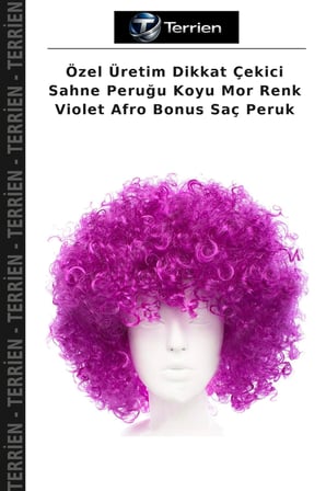Özel Üretim Dikkat Çekici Sahne Peruğu Koyu Mor Renk Violet Afro Bonus Saç Peruk
