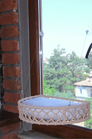 Reyo Tasaryum Kedi ve Köpek Vantuzlu Cam Yatağı, Kedi Hamağı, Kedi Yatağı Puf Minderli Krem