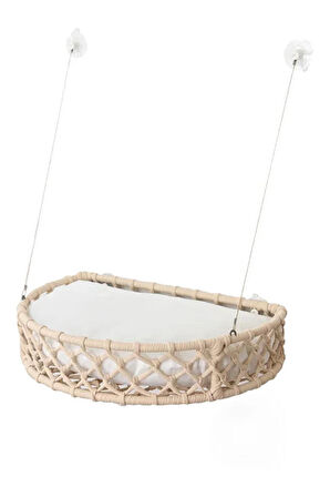 Reyo Tasaryum Kedi ve Köpek Vantuzlu Cam Yatağı, Kedi Hamağı, Kedi Yatağı Puf Minderli Krem