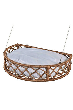 Reyo Tasaryum Kedi ve Köpek Vantuzlu Cam Yatağı, Kedi Hamağı, Kedi Yatağı Puf Minderli Kahverengi