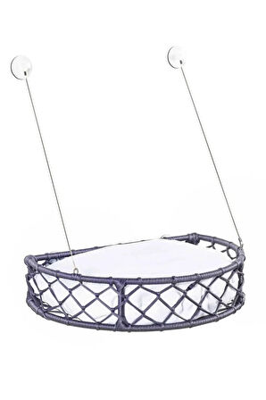 Reyo Tasaryum Kedi ve Köpek Vantuzlu Cam Yatağı, Kedi Hamağı, Kedi Yatağı Puf Minderli Antrasit