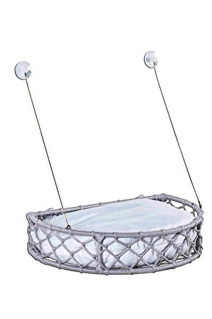 Reyo Tasaryum Kedi ve Köpek Vantuzlu Cam Yatağı, Kedi Hamağı Kedi Yatağı Puf MinderliGri