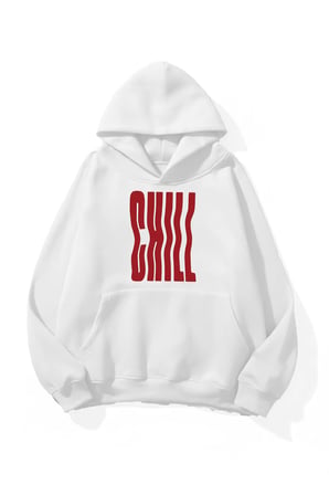 Unisex Yumuşak Dokulu Chill Baskılı Tasarım Oversize 3 İplik Hoodie Sweatshirt